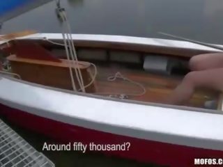 Pointy nippled hottie fucked on a boat