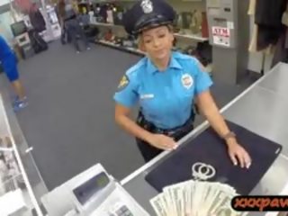 Busty diva Police Officer Pawn Her Weapon And Pussy For Cash