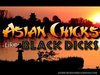 Asiatic enchantress achiziționează rupt în sus de negru penis