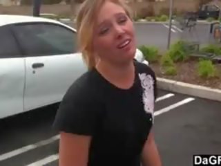 Naive young lady films Tits In The Car