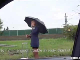 Provocative stewardess randy roadside fucking