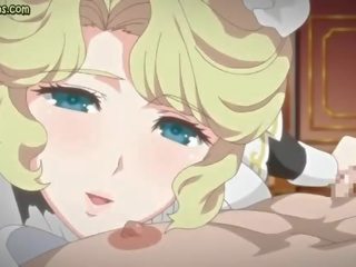 Blonde anime with massive boobs rubs