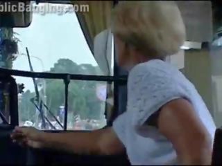 Crazy daring public bus x rated clip action in front of amazed passengers and strangers by a couple with a charming babe and a juvenile with big dick doing a blowjob and a vaginal intercourse in a local transportation