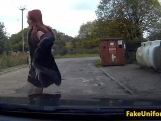 Ginger fancy woman cumswallows after blowing cop