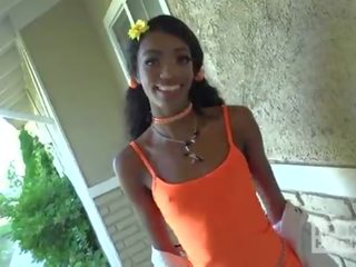 Delightful Ebony spinner meets lad online for rough anal
