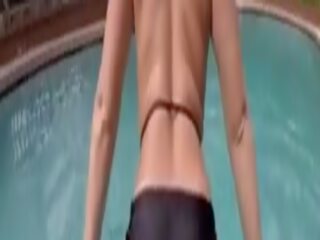 贾斯汀 sane 他妈的 色情明星 贝利 布鲁克 在 该 pool&period; 他 填充 她的 的阴户 同 巨大 附带 和 让 它 drip 出 在 该 水
